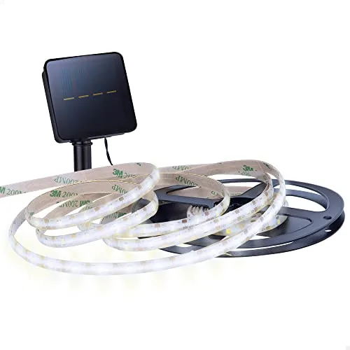 Aktive 61543 - Tira LED Solar Autoadhesiva , 90 luces led - 3m de luz blanca y 4m de extensión total, Sistema de carga solar con 5 lúmenes de potencia, Impermeables con protección IP44