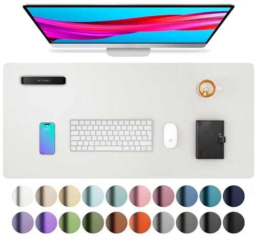 Alfombrilla de escritorio, alfombrilla de ratón, protector de escritorio, papel secante de cuero de PU antideslizante para juegos de oficina/hogar(80cmx40cm,Blanco roto)