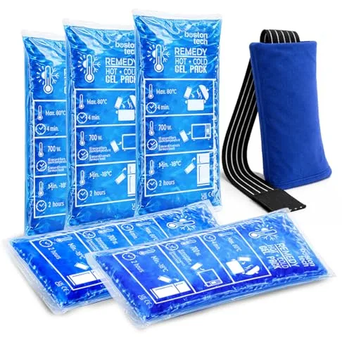 Boston Tech Bolsas de gel frío y caliente premium con funda reutilizable multiposición. Terapia frío-calor ideal para lesiones, recuperación muscular, fisioterapia y uso doméstico (Pack de 5)