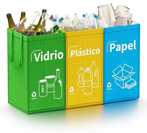 Opret Bolsas Basura Reciclaje 3 Piezas, 30L Cubos de Basura de Reciclaje Colores con Gran Capacidad Separadas con Asas, para Papelera/Vidrio/Plástico/Casa/Cocina