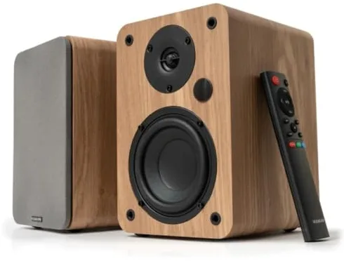 VULKKANO A4 ARC Altavoces Autoamplificados con Woofer de 4", Bluetooth 5.0, HDMI ARC, Optica, RCA, USB, con Salida Subwoofer, Monitores de Estudio con Diseño Elegante, Color Marron