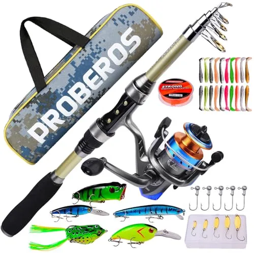 icyant Juego Combinado de Carrete y caña de Pescar telescópica para Surf casting, 1.8m, con línea/Accesorios de señuelos/Bolsa de Transporte, para Viajes, Agua Salada o Dulce