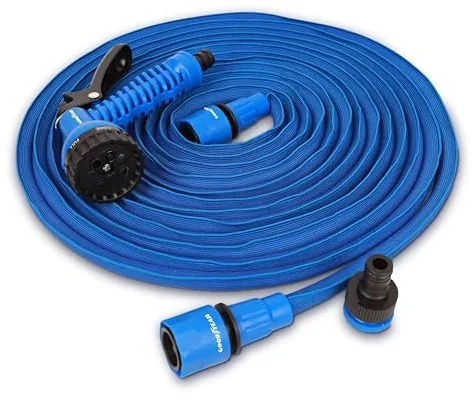 Goodyear – Manguera de Jardín Expandible 30m (100ft), Ligera y Anti-Torsión, Incluye Pistola de Riego 7 Posiciones y Conectores Rápidos 1/2" y 3/4", Azul