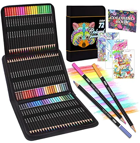Juego 72 Lápices Colores Profesionales con Bolsa de Cremallera Portátil Premium Negra. Lápices de Dibujo Profesional Perfectos Para Adultos y Artistas que Dibujan, Colorear y Esbozar