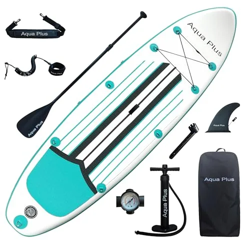 Aqua Plus Sup Inflable de 15cm de Grosor para Todos los Niveles de Habilidad, Paleta Ajustable, Bomba, Mochila de Viaje ISUP, Tabla de Remo Inflable para jóvenes y Adultos