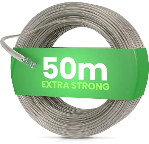 SimplySmooth Cuerda para Tender 50 m (Disponible en 3 Longitudes) - Extrafuerte Gracias a núcleo de Acero, Cuerda para Ropa en Exterior, jardín o Camping, Apta para tendedero Exterior Giratorio