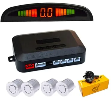 Aiuphing sensores aparcamiento coche, universal 4 sensores asistentes de aparcamiento con pantalla de color LED, kit de alarma de audio de marcha atrás (Plata)