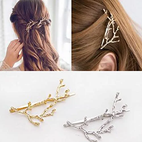 Aneneiceera Vintage Antlers Hair Clip Barrette Boho Gold Branches Hair Barrette Retro Hair Barrette Decorativo Uso diario Pinzas para el cabello Horquillas para el cabello Accesorios para 2 piezas