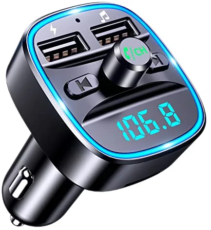 Mohard Transmisor FM Bluetooth Coche, Manos Libres Adaptador Bluetooth Radio Coche, Inalámbrico Reproductor MP3 Mechero Coche, Puertos USB Duales (5V/2.4A & 1A), Soporte Unidad Flash USB y Tarjeta TF