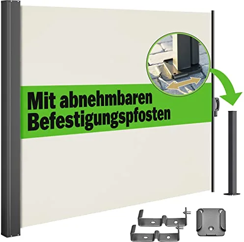 CASARIA® Toldo Lateral Retráctil Pantalla Privacidad Exterior 180x300cm Extensible Opaco Balcón Terraza Crema