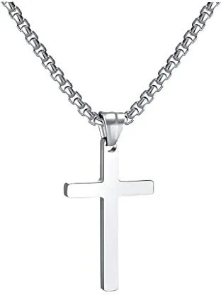 RWQIAN Collar Cruz Hombre Cruz Cadena Acero Inoxidable Plateada Colgante Cruz Collar Mujer 22"