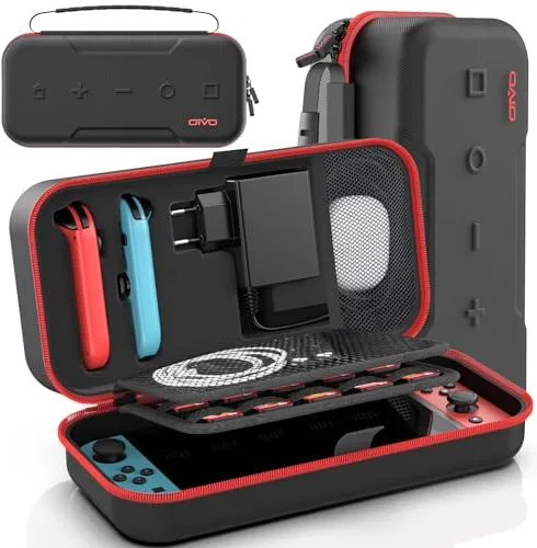OIVO - Funda para Nintendo Switch & Switch OLED, Funda de Transporte NS con 20 Ranuras para Tarjeta, Funda Protectora y Carcasa rígida para Nintendo Switch Console & Accesorio, Color Rojo