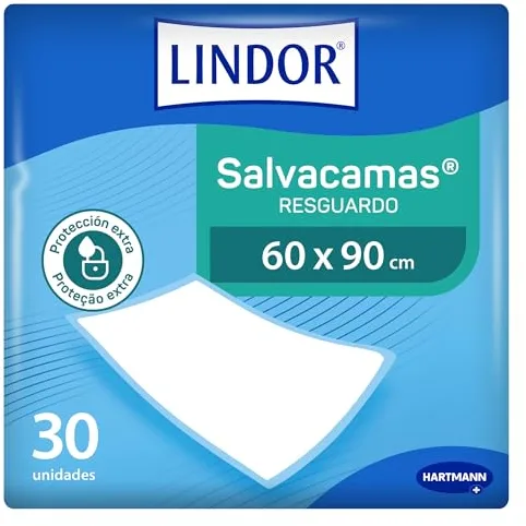 LINDOR, Empapadores de Cama 60x90, Salvacamas para Adultos, Protector de Camas, Sillas y Sillones, Desechables, Alta Absorción y Fragancia a Jazmín, 30 Unidades