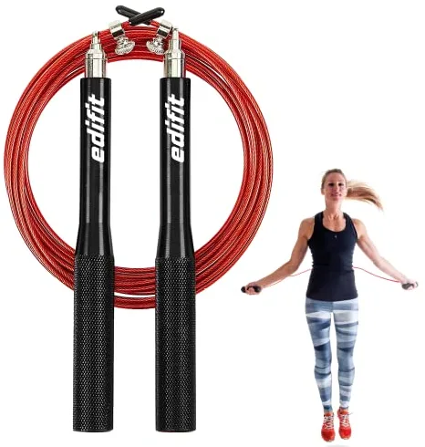 EDIFIT Comba Crossfit, Cuerda Saltar, 3 Metros, Mango de 165 mm, Regulable, para Hombre y Mujer, Ejercicio en Casa, Fitness, Boxeo, Entrenamiento (Rojo y Negro)