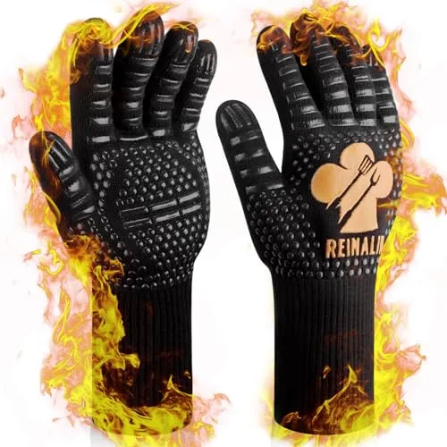 Guantes Barbacoa Cocina Resistente al Calor hasta 500°C Guantes para Horno de Silicona Antideslizante para Cocina, Parrilla, Hornear, Microondas (L/XL/XXL, Dorado)