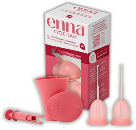 Enna Cycle Easy Copa Menstrual Talla M – Pack 2 Copas + Aplicador y Caja Esterilizadora enna box, Silicona Médica Fabricada en España, Hasta 12h