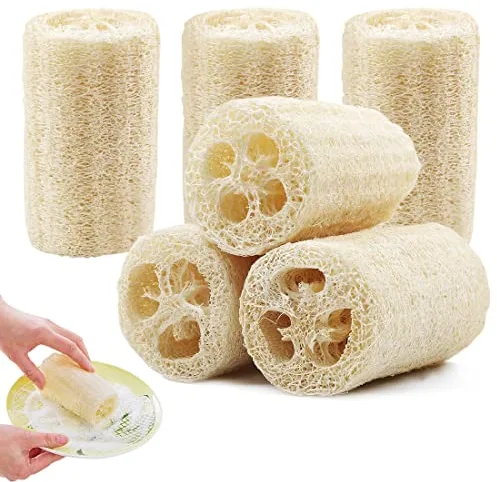 6 Piezas Esponjas Naturales - Luffa Scrubber Esponja de Baño Exfoliante para Cuidado del Cuerpo - Esponja de Lufa para Lavar Platos y Cocina, Duchas de Baño