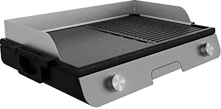 Cecotec Barbacoa Eléctrica de Sobremesa PerfectRoast 3000 Inox. 3000 W, Superficie de cocinado Mixta, Revestimiento Antiadherente Rockstone, Termostato regulable, Bandeja recogegrasas