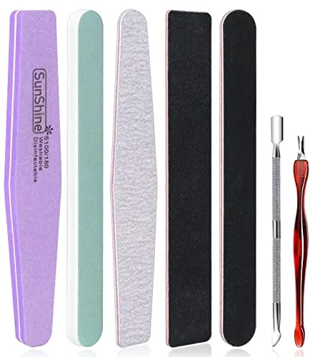 Qufiiry Juego de 7 PCS Limas de Uñas 100/180 Removedor de Esmalte, Herramientas de Manicura y Alicate para Quitar Cutículas