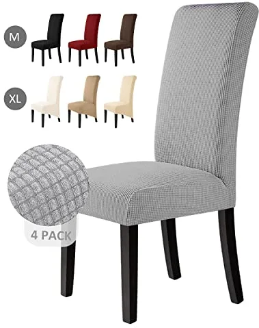 BalladHome Fundas para sillas 4 Piezas Fundas de Sillas de Comedor Elástico Jacquard Cubiertas de Silla Funda de Silla elástica Fundas Sillas para Decoración de Fiesta (Gris Plateado, 4 Piezas)-M