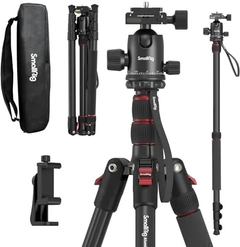 SMALLRIG Trípode Monopie para Cámara, 72" Trípode de Aluminio, Placa de Liberación Rápida con Cabeza Esférica Panorámica 360°, Carga Máxima 15kg, Ajustable de 17" a72, para Cámaras y Teléfonos - 3935