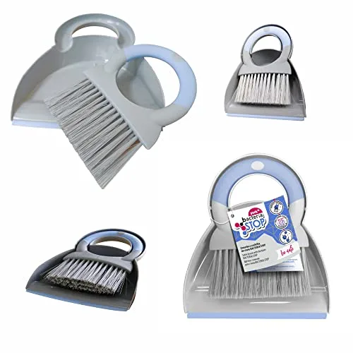 York Juego de Escoba Bacteria Stop y recogedor de Mesa Escoba y recogedor de Mano Juego de Pala Limpieza rápida Producto indispensable para la Limpieza Diaria Color Azul y Gris Mediano