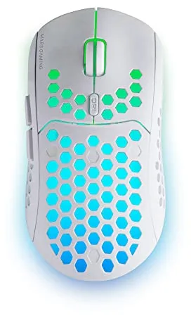 Mars Gaming MMW3, Ratón Gaming Inalámbrico Ultraligero Hive, RGB Flow, Sensor 3200 dpi, Switches Mecánicos HUANO, Batería Recargable, 2.4G USB, Blanco