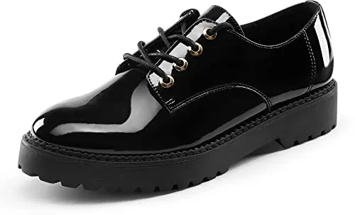 DREAM PAIRS Oxford Zapatos de Cordones Mujer Zapatos Planos Mujer Negro/Pat SDOX2202W-E Talla 41 (EUR)