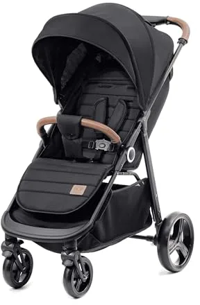 kk Kinderkraft GRANDE PLUS Silla de Paseo ligera desde Nacimiento hasta 22 kg, Plegado con una sola mano, Posición tumbada, Suspensión de todas ruedas, Capota grande XL, Negro