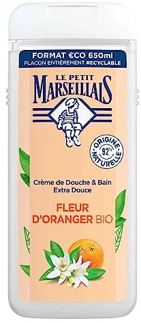 Le Petit Marseillais Gel de Ducha Corporal Extra Suave, Flor de Azahar BIO, Hidratación y Nutrición para Piel Sensible, con Ingredientes Naturales y Envase Reciclable y Recargable