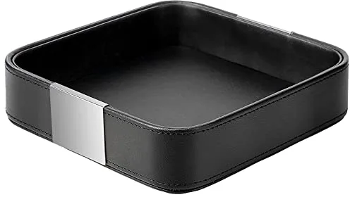 SANZIE Almacenamiento de escritorio de cuero de lujo, organizador pequeño, bandeja decorativa para mesa de entrada para guardar joyas, relojes, cosméticos, llaves, teléfono, cartera, accesorios para