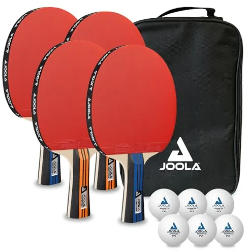 JOOLA Family Advanced Set de Tenis de Mesa con 4 Raquetas de Tenis de Mesa, 6 Pelotas de Tenis de Mesa y Bolsa de Transporte