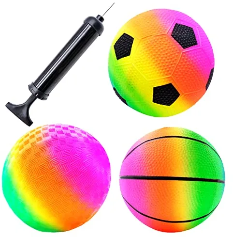 3 Piezas Balón de Fútbol Blandas para Niños, Pelota de Playa Inflable de PVC, Pelota de Arcoíris, Pelota Hinchable, Bola de Juego de Niños para Interior y Exterior
