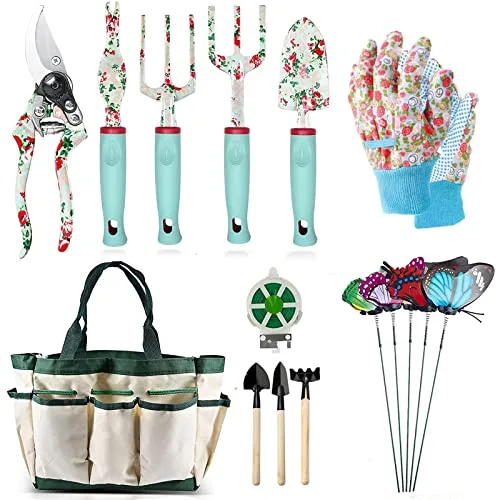 Juego de Herramientas de Jardinería 16 Pcs,Kits de Regalo de Herramientas Manuales de Jardín FloralRegalos de Jardinería para Mujeres y Hombres, con Tijeras de Podar y Bolsa de Almacenamiento