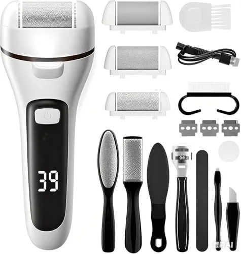 Lima Electrica Pies Durezas, kit Pedicura Electrico Profesional Quita Durezas con 3 Rodillos y 17 Herramientas, Callos Pies para Exfoliante Eliminar Durezas y Callos