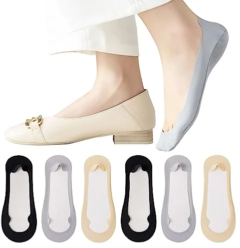 Caudblor 6 Pares Calcetines Invisibles Mujer Antideslizante Calcetines Cortos 36-39/38-41 (BW-S)