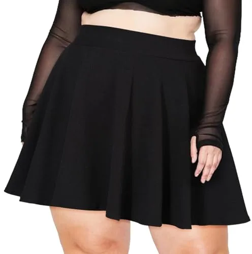 Moon Wood Falda Corta Mujer Básica Minifalda con Cintura Elástica de Talle Alto Plisada Skirts Elegantes Tipo Pull On Tallas Grandes Negro XXL