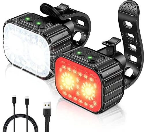 CIRYCASE Luz Bicicleta Potente LED, Luces Bicicleta Delantera y Trasera USB Recargable, 8+12 Iluminación Modos & IPX6 Impermeable Luz Bicicleta Delantera para Ciclismo de Montaña y Carretera
