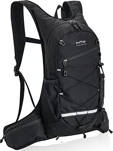 buffup® Mochila de bicicleta MTB y senderismo ultraligera 15L – Comodidad, estabilidad y rendimiento para todos tus deportes al aire libre (Negro)