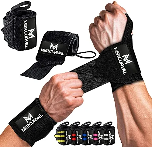 MERCURYAL 2 Muñequeras Gym - Muñequeras Crossfit - Accesorios Fitness - Muñequeras Deportivas Unisex (Negro)