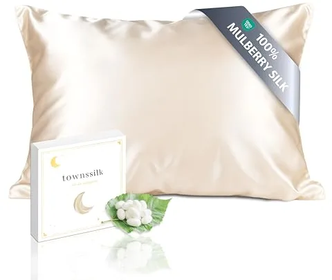 townssilk Funda de almohada de 100 % 19 mommes de seda pura de morera, cuadrada 40 x 70 cm cuida la piel y el cabello con cremallera oculta 600 hilos, topo