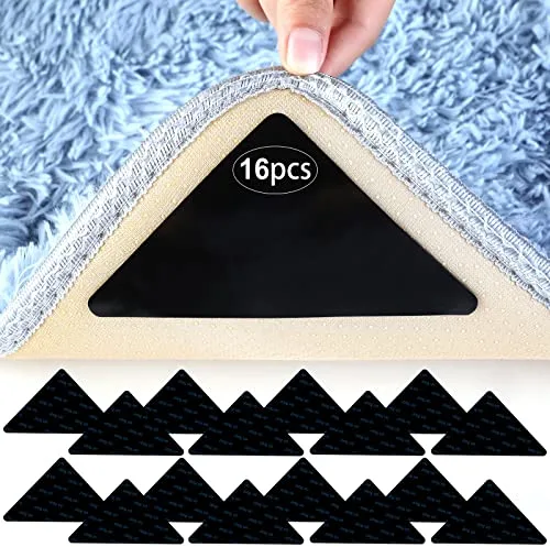 AiQInu Pinzas para Alfombras,16 Piezas Cinta Antideslizante para Alfombras,Reutilizable und Lavable Bases Antideslizante Alfombra Pinzas, para Interiores y Exteriores