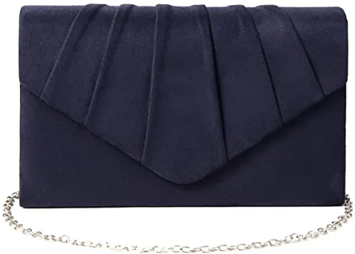 BBjinronjy Bolsos de mano para mujer Bolso de mano de noche bolsos de fiesta Bolso de noche para mujer con cadena desmontable para boda Baile de gamuza, azul