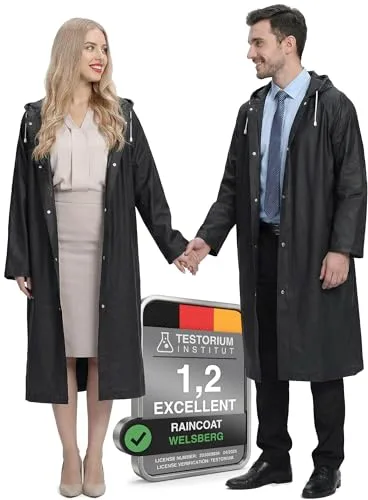 welsberg 2 Piezas Poncho de Lluvia Impermeable con Capucha y Mangas, Reutilizable, Chubasqueros Impermeable para Hombre y Mujer, Ropa de Agua para Viajes y Exteriores, Talla Única, Negro
