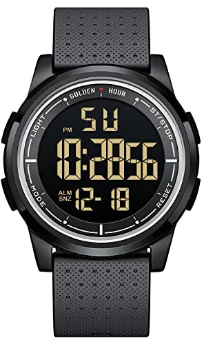 GOLDEN HOUR Relojes Digitales Impermeables Deportivos Ultrafinos para Hombre con Pantalla Gran Angular Correa de Caucho Reloj de Pulsera para Hombre Mujer