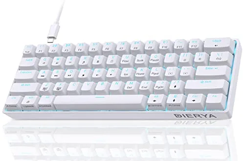 Dierya DK61se Teclado Mecánico Gaming Mini 60% Blue Switch Mechanical Keyboard Retroiluminación Azul Hielo,Cable USB-Type C,Teclado Ultra-Compacto 61 Teclas Anti-Fantasma US Layout para PC/Windows