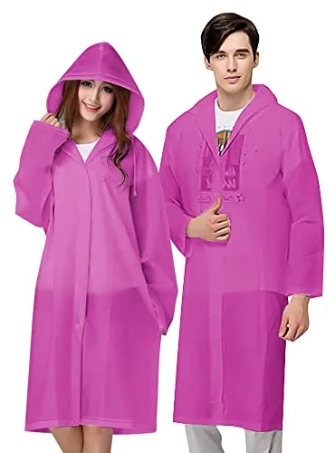 Vicloon Chubasqueros Impermeable, 2 de Paquete Poncho de Lluvia Impermeable Reutilizable con Capucha y Mangas, Unisex EVA Poncho para Viajes, Excursionismo y Exteriores (C-rosa-2pcs)
