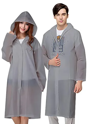 Vicloon Chubasqueros Impermeable, 2 de Paquete Poncho de Lluvia Impermeable Reutilizable con Capucha y Mangas, Unisex EVA Poncho para Viajes, Excursionismo y Exteriores (A-gris-2pcs)
