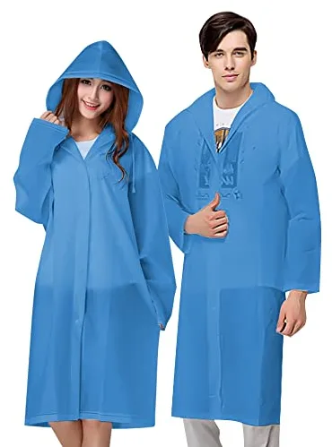 Vicloon Chubasqueros Impermeable, 2 de Paquete Poncho de Lluvia Impermeable Reutilizable con Capucha y Mangas, Unisex EVA Poncho para Viajes, Excursionismo y Exteriores (B-azul-2pcs)