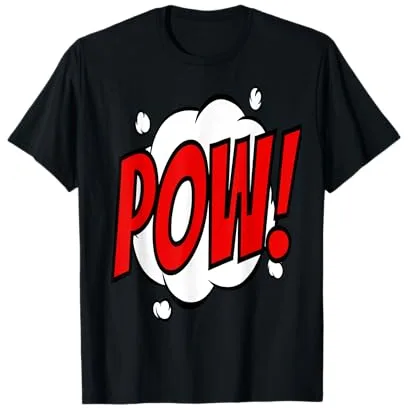 POW - Camiseta de manga corta, diseño de libro de cómic, superhéroe y vejiga Camiseta